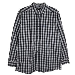 Ariat Pro Series Plaid Shirt Sz L Black White Long Sleeve Western Cowboy